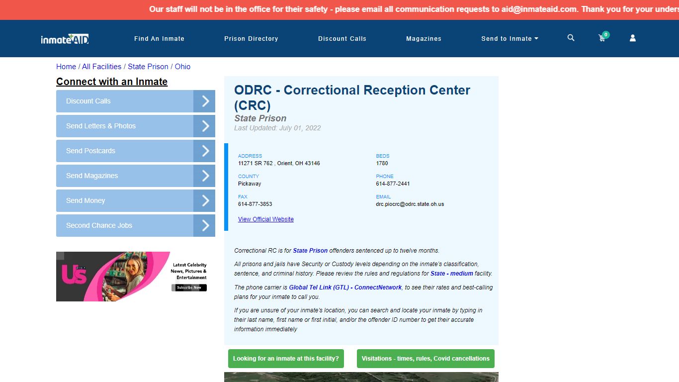 ODRC - Correctional Reception Center (CRC) & Inmate Search | Visitation ...