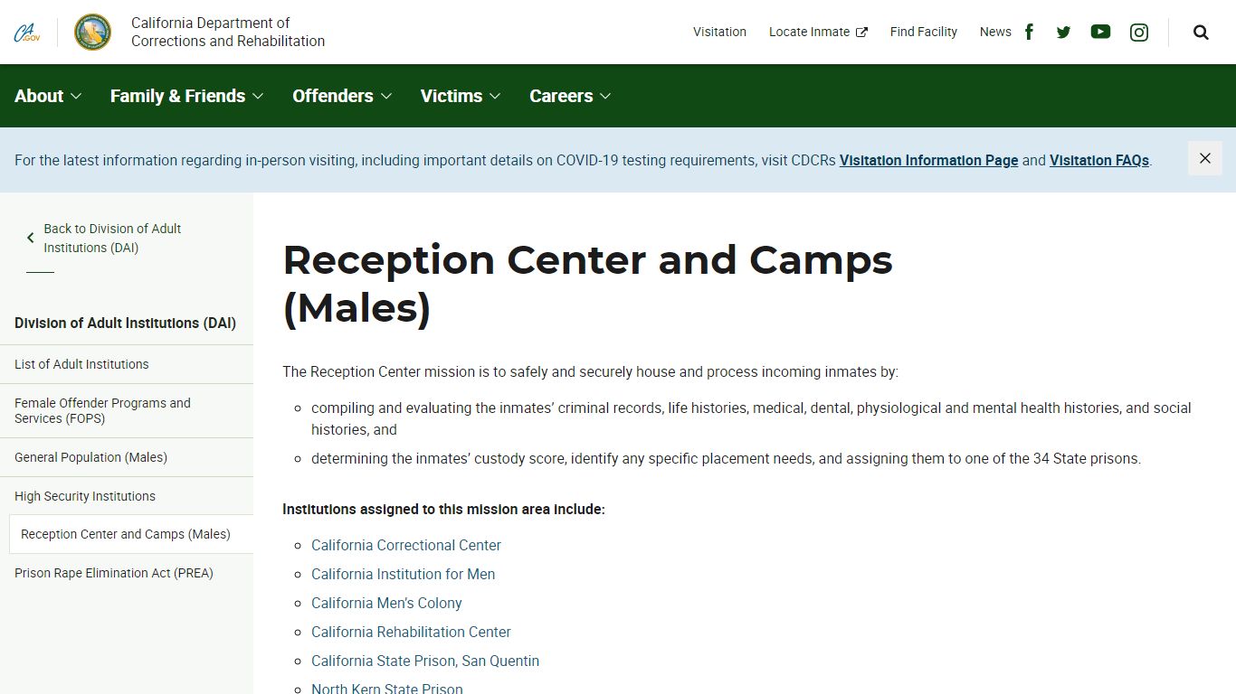 Reception Center and Camps (Males) - Division of Adult ... - CDCR